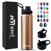 Trek Leaf Travel Water Bottle with 3 Lids (Spout, Straw, Flip) Leak Proof, Quality, Vacuum Insulated, Stainless Steel (Rose Gold, 22 oz) view 1