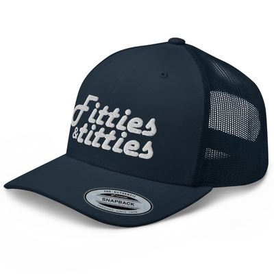 RIVEMUG Fitties and Titties Trucker Hat Curved Bill Mid Crown Adjustable Funny Adult Cap Navy
