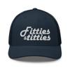 RIVEMUG Fitties and Titties Trucker Hat Curved Bill Mid Crown Adjustable Funny Adult Cap Navy view 2