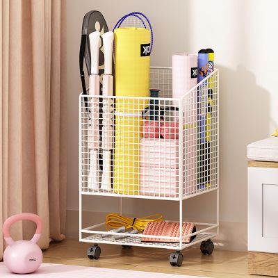 FEITJMMW Yoga Mat Organizer Fitness Equipment Storage Rack with Wheels Organize Yoga Mats, Foam Rollers, Resistance Bands, Dumbbells, Kettlebells and Other Fitness Equipment