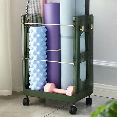 FEITJMMW Home Gym Yoga Mat Holder, Workout Equipment Storage Organizer with Wheels (2 Brakes), Multipurpose Storage Rack for Dumbbells Foam Rollers