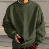 Mens Fleece Sherpa Crewneck Sweatshirts Fluffy Fuzzy Pullover Sweaters Casual Long Sleeve Tops Fashion Fall Outfits Army Green view 2
