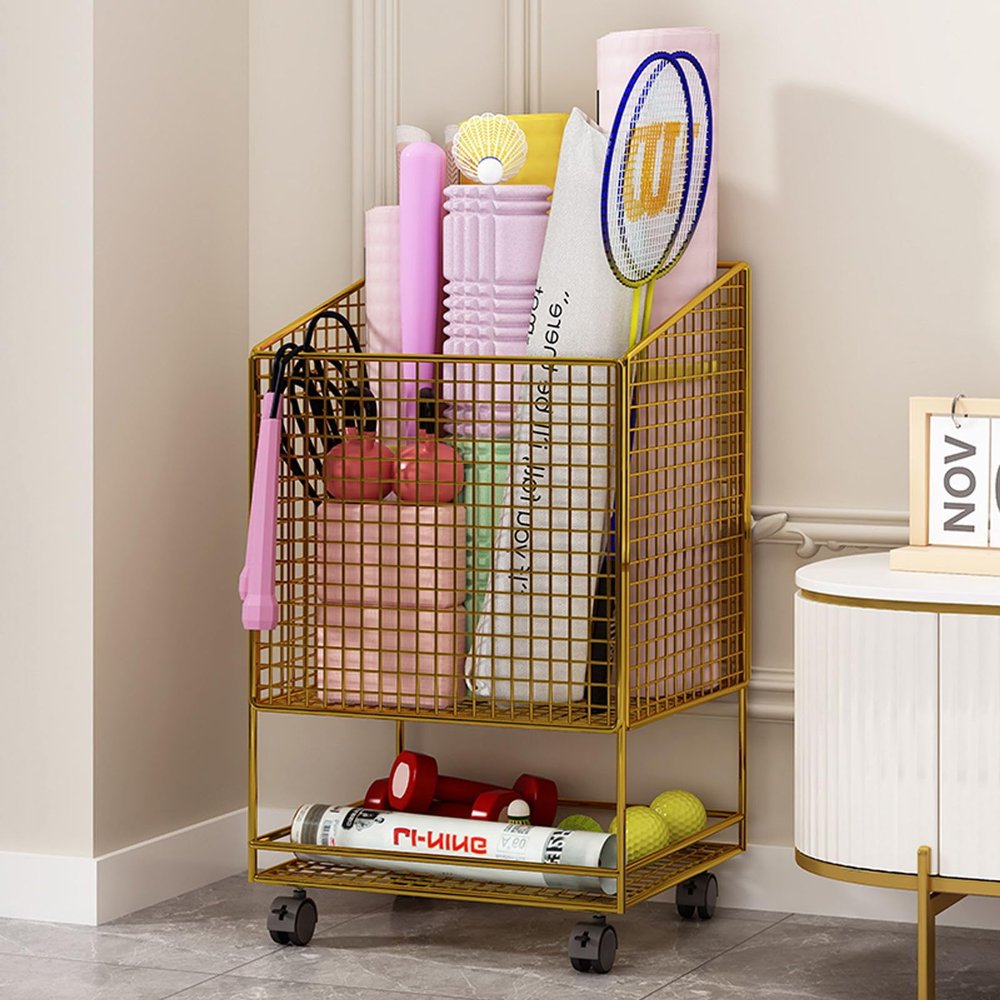 FEITJMMW Yoga Mat Organizer Fitness Equipment Storage Rack with Wheels Organize Yoga Mats, Foam Rollers, Resistance Bands, Dumbbells, Kettlebells and Other Fitness Equipment