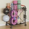 FEITJMMW Yoga Mat Storage Rack, Home Gym Storage Rack for Yoga Mat Foam Roller Resistance Bands Yoga Block and Dumbbells, Rolling Workout Storage Rack with Wheels and Basketball Rack view 1