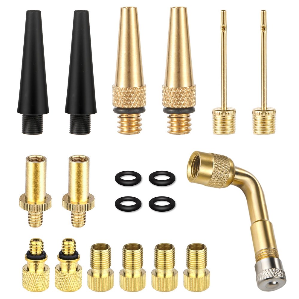 BOXOB 19pcs Bike Valve Adapter Set, Brass Valve Adaptor Ball Pump Needle Bike Tire Valve Pump Adapters Pump Tools for Presta Valve Adapter Air Pump Accessories for Standard Pump Air Compressor