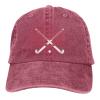 Field Hockey Stick Mens Hat Vintage Distressed Washed Denim Dad Trucker Hat Red Baseball Ball Cap Adjustable view 2
