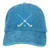 Field Hockey Stick Mens Hat Vintage Distressed Washed Denim Dad Trucker Hat Blue Baseball Ball Cap Adjustable view 2