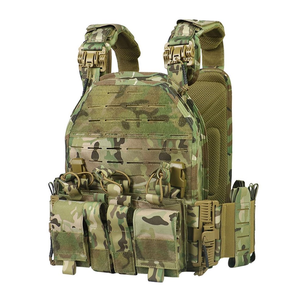 DCOFXGM Lightweight Molle Quick Release Buckles Tactical Vest Laser Cutting Modular Airsoft Vest with Magazine Placard (CP)