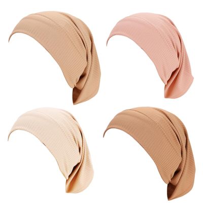 4 Pieces Ribbed Inner Cap Hijab for Women Muslim Underscarf Hat Bonnet Islamic Stretch Tube Cap Turban Headband