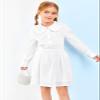 Haloumoning Girls Baby Doll Collar Shirt Classic Long Sleeve Button Down Uniform Shirts Soft Blouse Tops White view 2