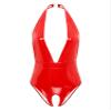 YiZYiF Women's Sleeveless Wet Look Glossy Patent Leather Catsuit Hollowing Out High Cut Bodysuit 2#Red C Small view 1
