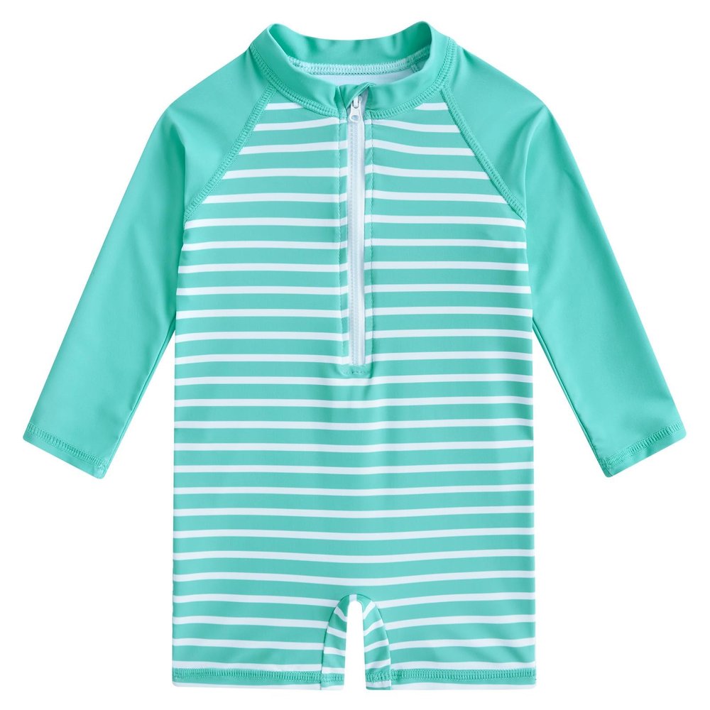 uideazone Toddler Boy Rash Guard Swimwear White Light Blue Stripe Zipper Swimsuit Long Sleeve Bathing Suit 18-24 Months