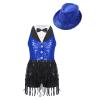 Loyan Kids Girls' Gymnastic Costume Stage Performance Dancewear Sequins Latin Jazz Dance Leotard Dress Royal Blue with Hat 16 Years view 1