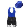 Loyan Kids Girls' Gymnastic Costume Stage Performance Dancewear Sequins Latin Jazz Dance Leotard Dress Royal Blue with Hat 16 Years view 2