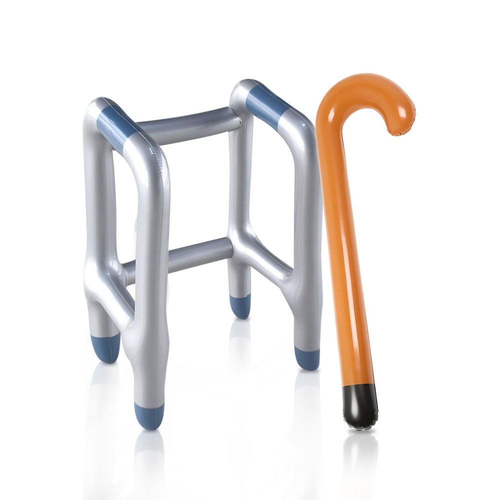 2PCS Inflatable Walker and Cane,Over The Hill Gag Gift for Old People Birthday Decorations,Old Age Costume Accessories Dress Up for 100th Day of School Christmas Halloween Retirement Party Decor