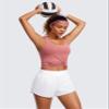 CRZ YOGA High Waisted Dolphin Athletic Running Shorts for Women 3" High Split Comfy Mesh Liner for Gym Workout Track White Large view 3