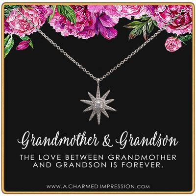 A Charmed Impression Sterling Silver Starburst Necklace - Grandma Gift from Grandson