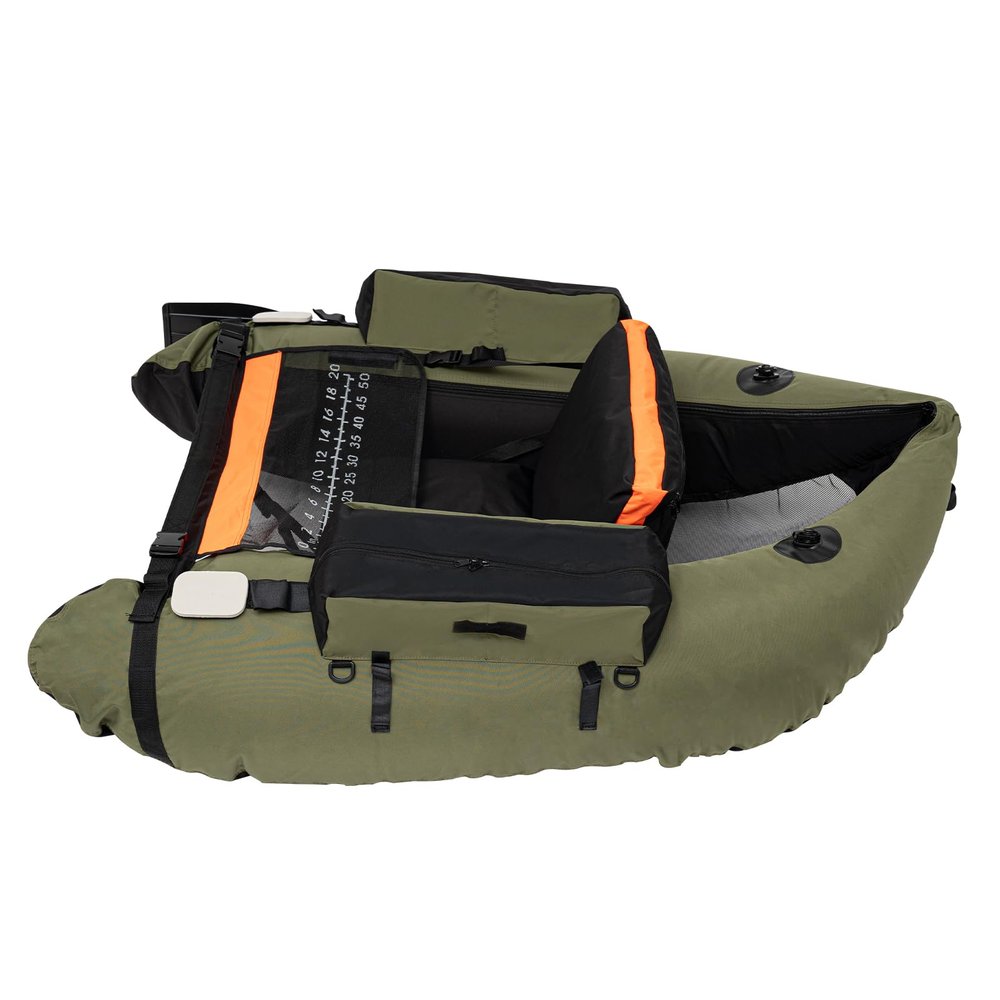 LyeXD Inflatable Fishing Boat Float Tubes for Fishing with Oar&Fin, Inflatable Float Tube w/Storage Pockets Adjustable Backrest,Loading Capacity 286lb, Floated Belly Boat for Lake, River (Green)