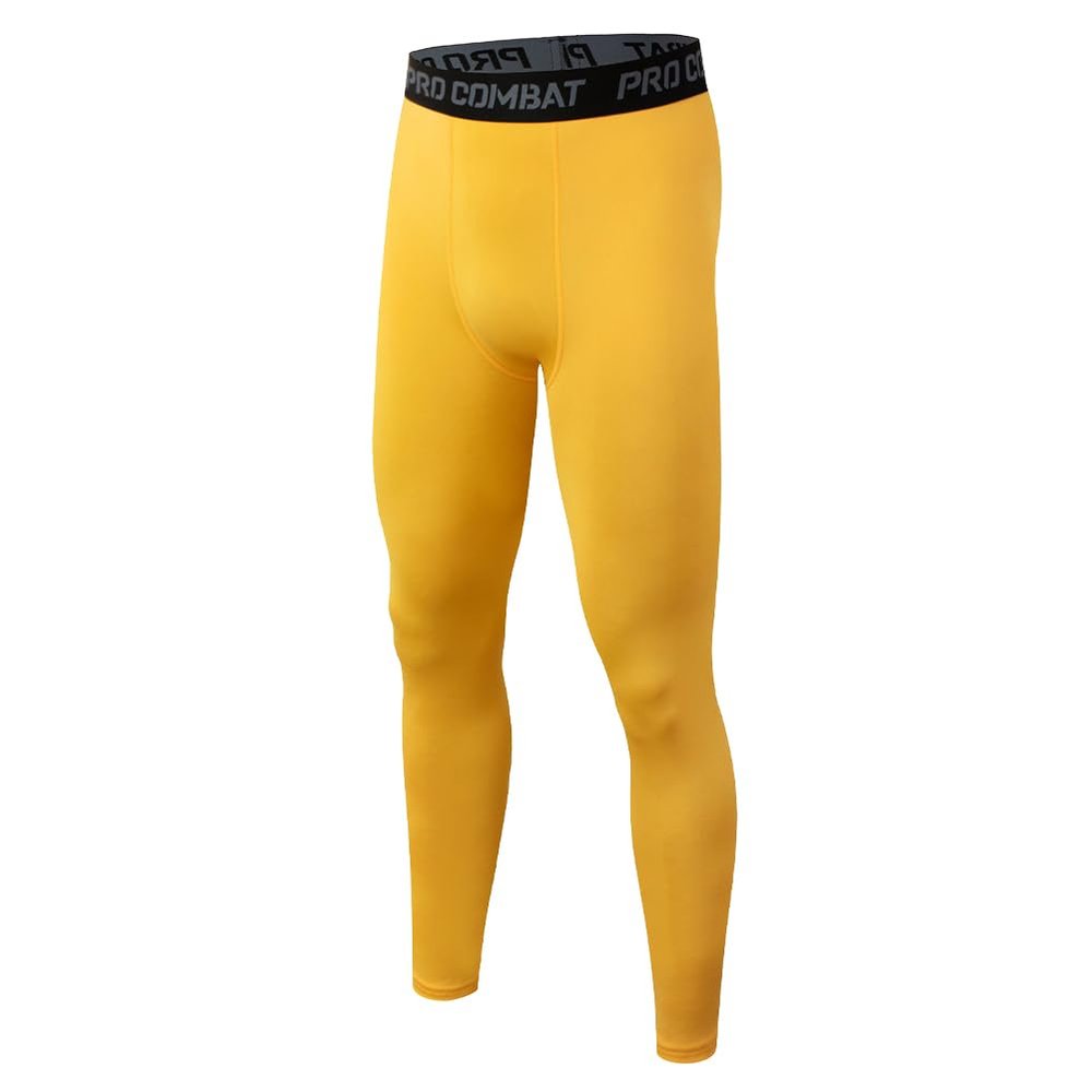 HYCOPROT Men's Compression Pants Athletic Tight,Leggings Base Layer Bottoms for Running Workout Sports Yoga Basketball Yellow