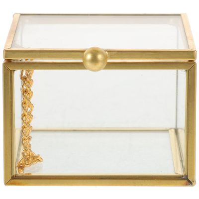 ABOOFAN Copper Golden Vintage Glass Lidded Box Decorative Jewelry Keepsake Display Organizer Glass Trinket Organizer Holder for Trinket Rings Bracelet Rock