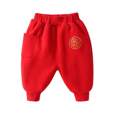 Baby Boy Girl Pants Kids Soft Jogger Pants Elastic Waist Pull-on Sweatpants Comfy Trousers Tang Suit (Red, 12-18 Months)