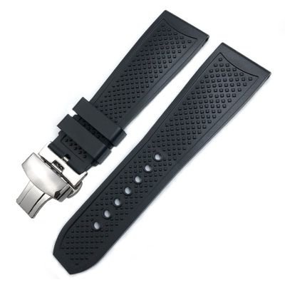 ANZOAT 23mm Rubber Watchbands 24mm For CALIBRE DE CARTIER TANK SOLO SANTOS DE Waterproof Silicone Watch Strap (Color : Black Fold Buckle, Size : 23mm)