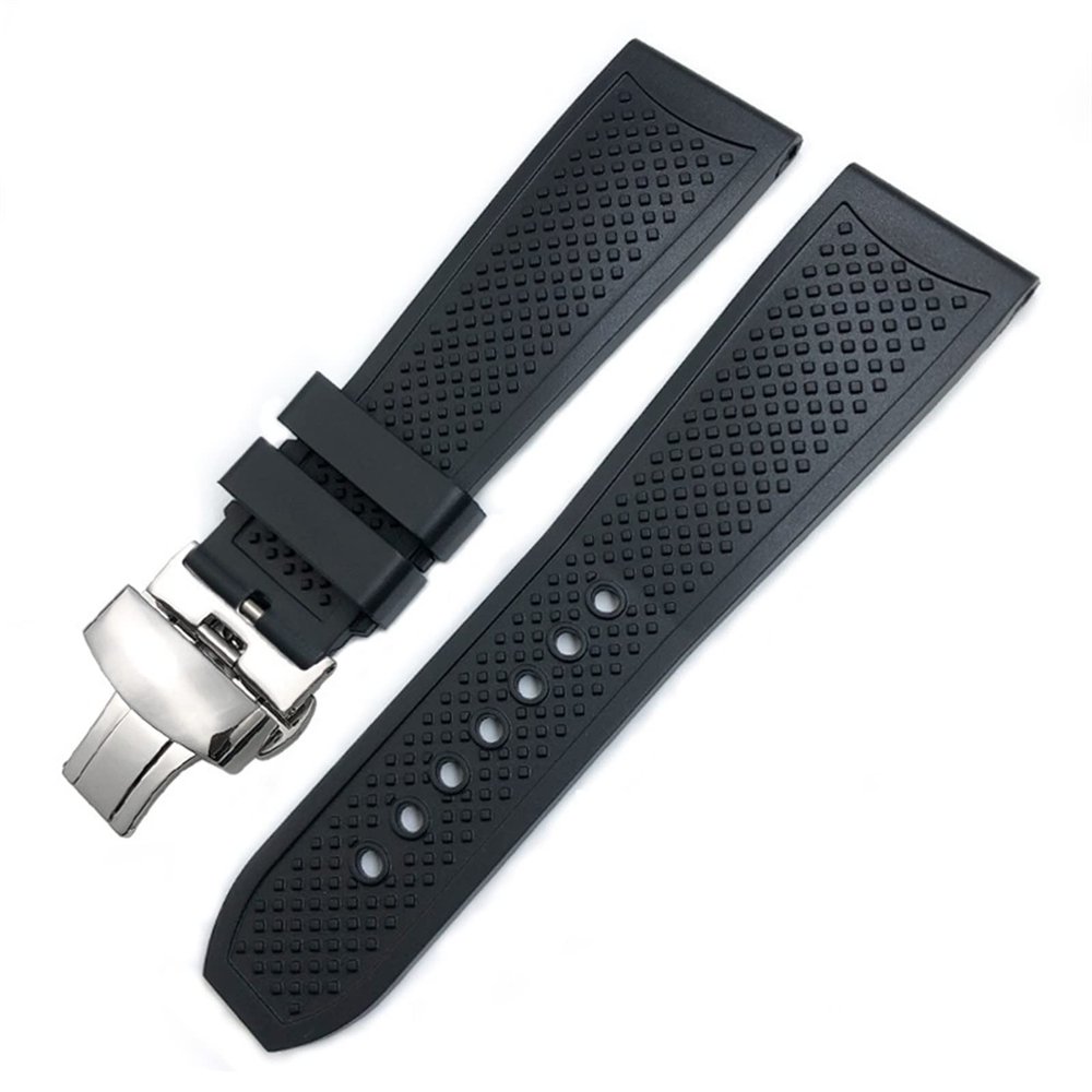 ANZOAT 23mm Rubber Watchbands 24mm For CALIBRE DE CARTIER TANK SOLO SANTOS DE Waterproof Silicone Watch Strap (Color : Black Fold Buckle, Size : 23mm)