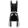 LiiYii Women's 2Pcs Sexy Lingerie Leather Clubwear Outfits Zipper Front Crop Top with Garters Skirt Black X-Large view 1