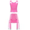 LiiYii Women's 2Pcs Sexy Lingerie Leather Clubwear Outfits Zipper Front Crop Top with Garters Skirt Pink Small view 2