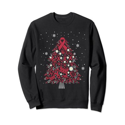 meningitis awareness Christmas tree burgundy ribbon Sweatshirt