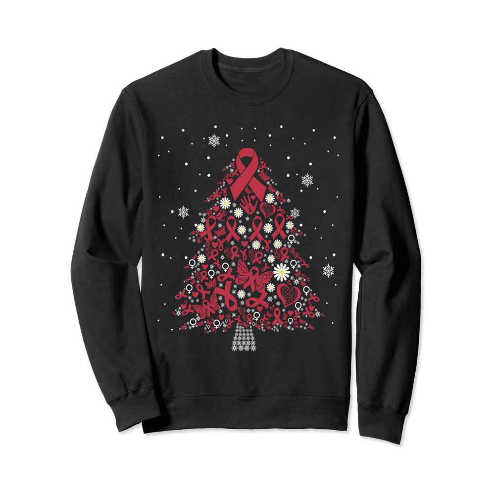 meningitis awareness Christmas tree burgundy ribbon Sweatshirt
