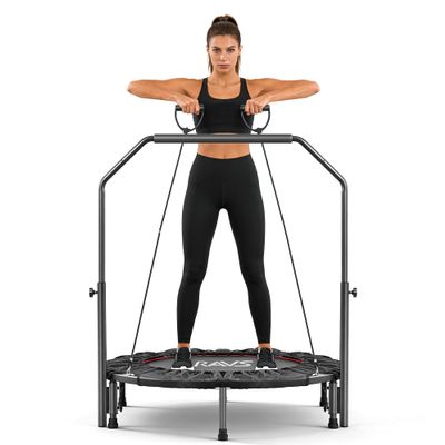 Foldable Mini Trampoline for Adults & Kids 40" Rebounder Trampoline with Adjustable Foam Bar for Indoor Workout Fitness