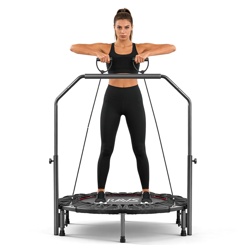 Foldable Mini Trampoline for Adults & Kids 40" Rebounder Trampoline with Adjustable Foam Bar for Indoor Workout Fitness