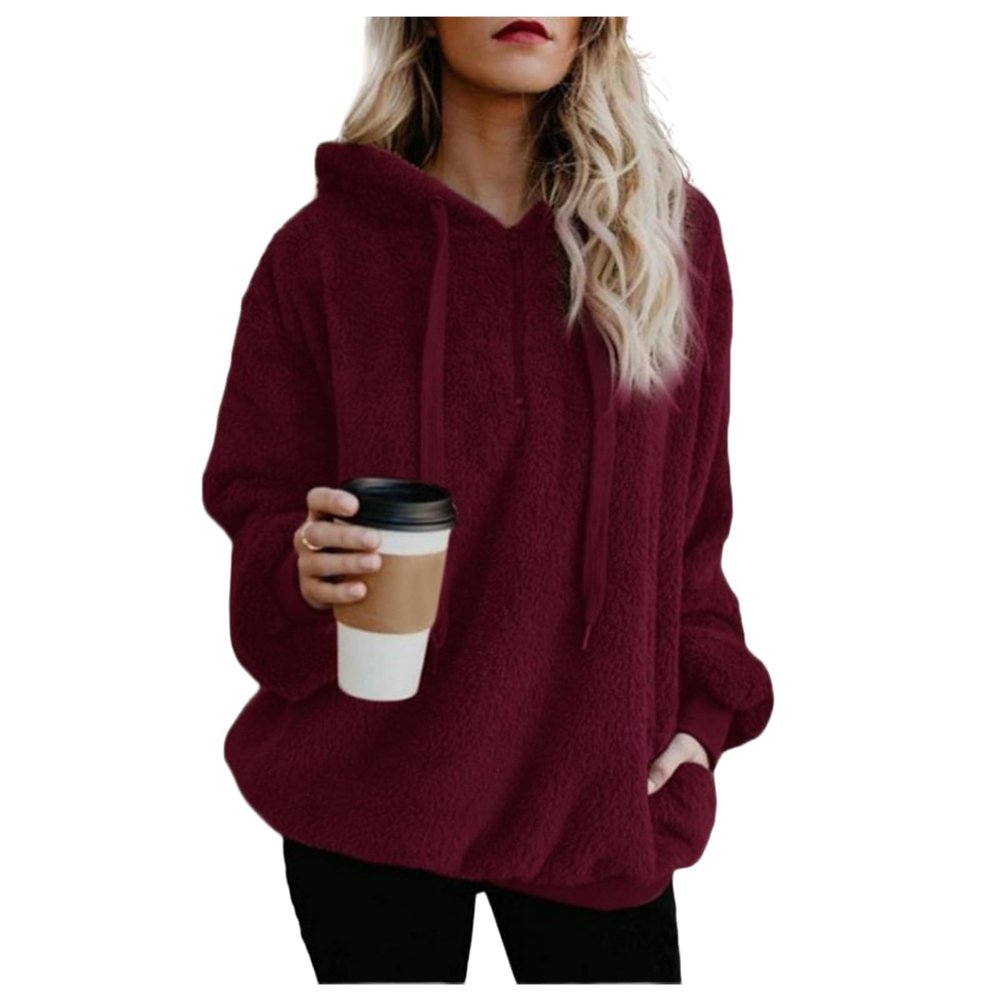 Clearance Womens Loose Casual Zipper Sherpa Fleece Pockets Pullover Sweatshirt for Women Watermelon Red