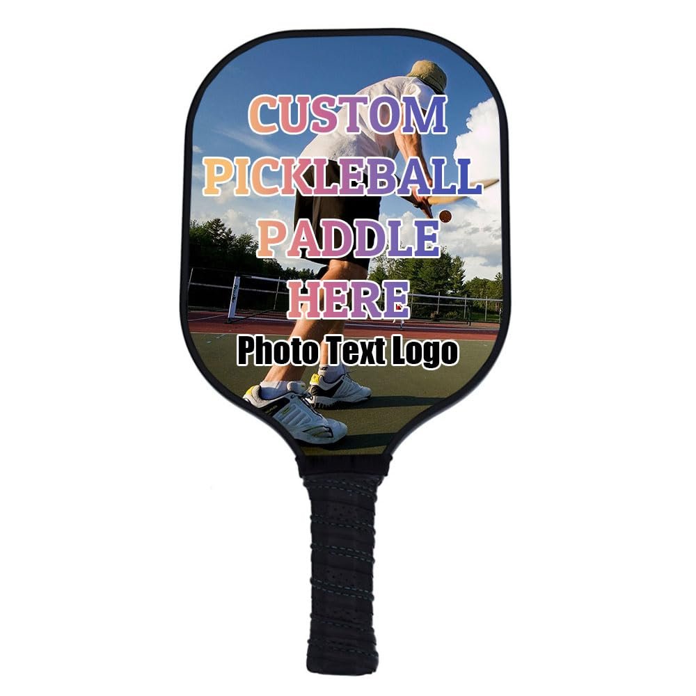 Custom Graphite Pickleballs Paddles Lightweight, Personalized with Photo Text Logo Pickleballs Paddle, Comfort Cushion Grip, Black