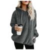 Clearance Womens Casual Winter Warm Fleece Sherpa Lined Pullover Hooded Sweatshirt Dark Gray view 1