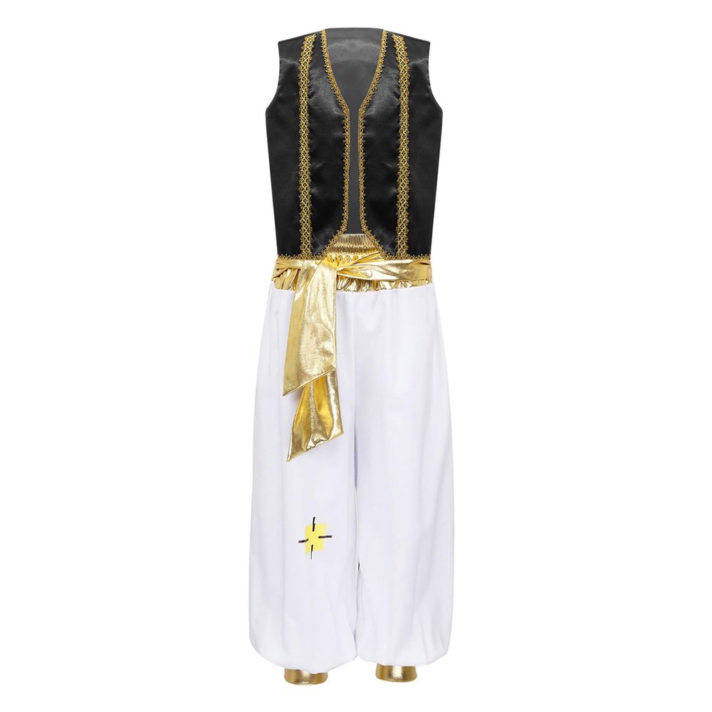 Yartina Boys Arab Prince Street Suit Velvet Waistcoat Top with Harem Pants Stage Dancewear Black 16 Years