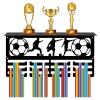 CREATCABIN Football Medal Display Hanger Trophy Shelf with 24 Hooks Metal Medal Trophy Display Rack Frame Trophy Holder Wall Mount Medal Ribbon Display Hanger for Soccer Running Awards 40x20cm(Black) view 1