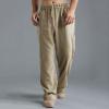 Linen Pants Men Big Tall Casual Cotton Yoga Pants with Pockets Drawstring Elastic Waist Straight-Leg Lightweight Trousers Summer Beach Golf Cotton Long Joggers Pants (C1-Khaki,3X-Large) view 2