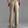 Linen Pants Men Big Tall Casual Cotton Yoga Pants with Pockets Drawstring Elastic Waist Straight-Leg Lightweight Trousers Summer Beach Golf Cotton Long Joggers Pants (C1-Khaki,3X-Large) view 4