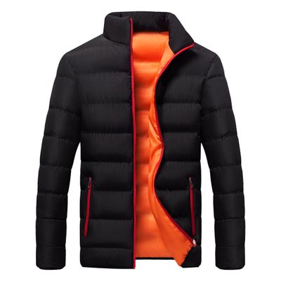 Maiyifu-GJ Men Winter Down Coat Jacket Lightweight Warm Thicken Padded Outerwear Hiking Warm Overcoat (Black Orange,X-Large)