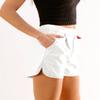Luvamia Faux Leather High Waisted Pull On Pleated Side Slit Pleather Shorts with Elastic Waist Pockets - Women's Elastic Waist Shorts - White, Size 12, 14 view 3
