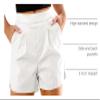 Luvamia Faux Leather High Waisted Pull On Pleated Side Slit Pleather Shorts with Elastic Waist Pockets - Women's Elastic Waist Shorts - White, Size 12, 14 view 4