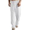 Linen Pants Men Big Tall Casual Cotton Yoga Pants with Pockets Drawstring Elastic Waist Straight-Leg Lightweight Trousers Summer Beach Golf Cotton Long Joggers Pants (C1-White,Large) view 1