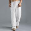 Linen Pants Men Big Tall Casual Cotton Yoga Pants with Pockets Drawstring Elastic Waist Straight-Leg Lightweight Trousers Summer Beach Golf Cotton Long Joggers Pants (C1-White,Large) view 2