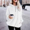 Clearance Womens Casual Winter Warm Fleece Sherpa Lined Pullover Hooded Sweatshirt White view 2