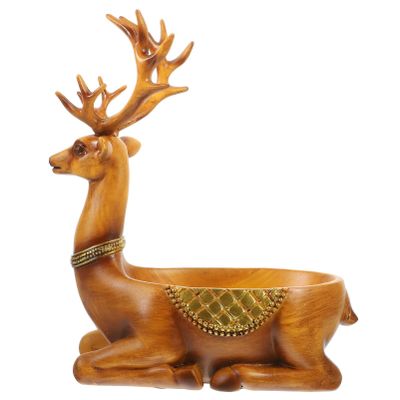 ABOOFAN Deer Trinket Box Resin Reindeer Figurine Jewelry Dish Ring Earring Holder Key Bowl Jewelry Organizer for Women Gifts Brown