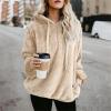 Clearance Womens Loose Casual Zipper Sherpa Fleece Pockets Pullover Sweatshirt for Women Beige view 2