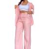 Shulemin Women Pants Suit Pocket Casual 2 Pcs/set Coat Single-breasted Turn-down Collar Long Sleeve Cardigan Jacket Wide Leg Pink S view 1