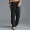 Linen Pants Men Big Tall Casual Cotton Yoga Pants with Pockets Drawstring Elastic Waist Straight-Leg Lightweight Trousers Summer Beach Golf Cotton Long Joggers Pants (C1-Black,XX-Large) view 2